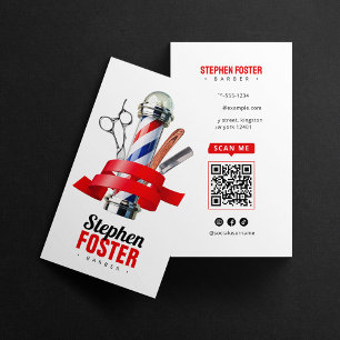 Friseursalon Roter Friseurstab QR-Code Visitenkarte