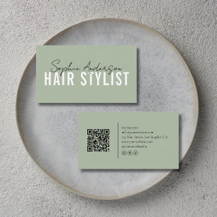 Friseursalon Sage Green QR Code Visitenkarte