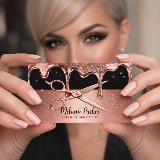 Friseursalon Schere Rose Tropfen Schwarz Visitenkarte