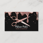 Friseursalon Schere Rose Tropfen Schwarz Visitenkarte (Vorderseite)