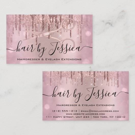 Friseursalon Schere Rose Tropfen Smoky Visitenkarte (Vorne/Hinten)