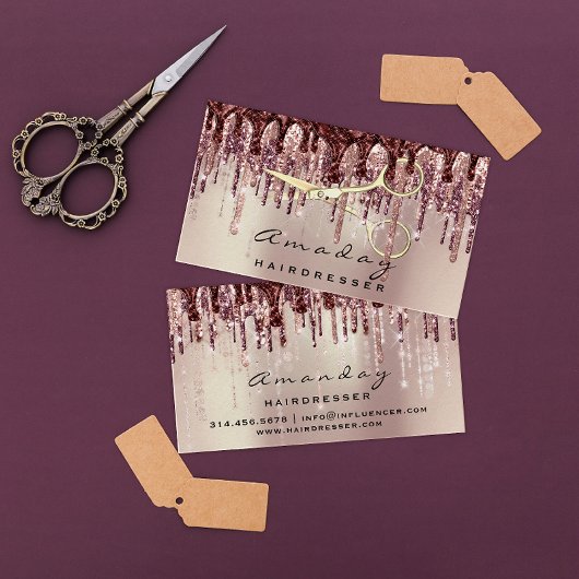 Friseursalon Schere Rose Tropfen Visitenkarte