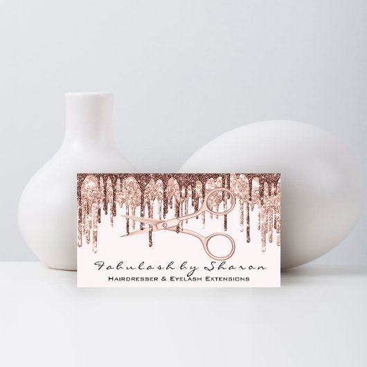 Friseursalon Schere Rose Tropfen Weiß Visitenkarte
