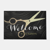 Friseursalon Schwarze Gold Schere Willkommen Fußmatte (Vorderseite)