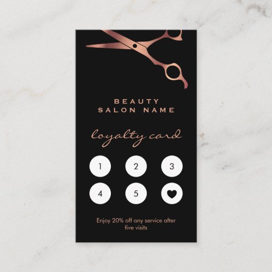 Friseursalon Schwarzer Kupferschere Treuekarte (Vorderseite)