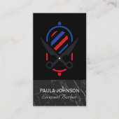 Friseursalon | Schwarzer Marmor | Schere Visitenkarte (Vorderseite)