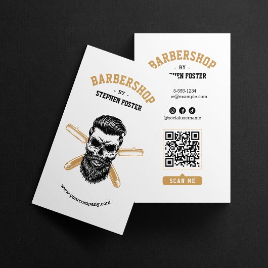 Friseursalon Skull & Razor Blade Friseur White Visitenkarte
