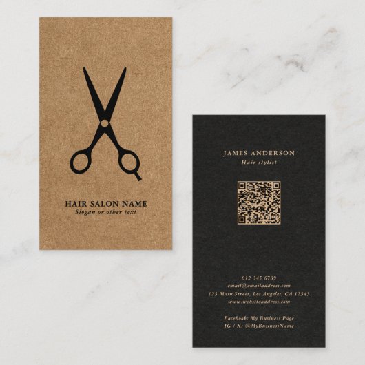 Friseursalon/Stylist/Barberschere Kraft QR Code Visitenkarte (Vorne/Hinten)