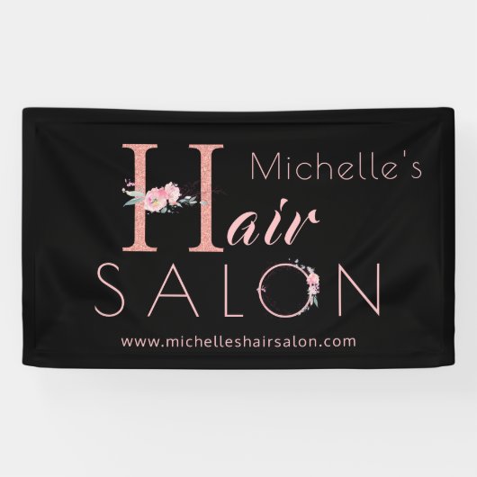 Friseursalon Stylist Name Rosa Blumenkohl Glitzer Banner (Horizontal)