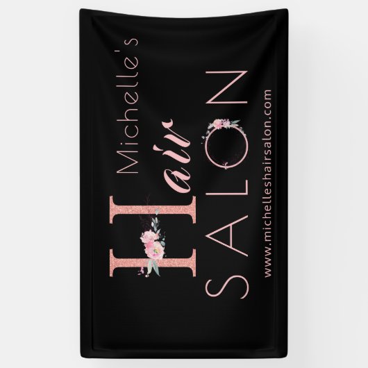 Friseursalon Stylist Name Rosa Blumenkohl Glitzer Banner (Vertikal)