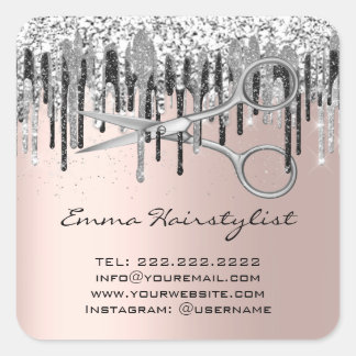 Friseursalon Stylist Scheren Tropfen Glitzer Quadratischer Aufkleber