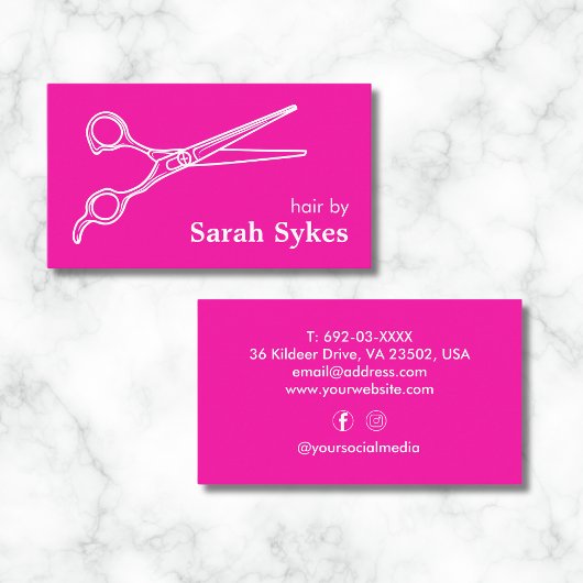 Friseursalon Stylistische Schere Hot Pink Custom Visitenkarte