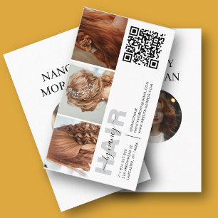 Friseursalon-Typografie 3 Foto-Raster QR-Code Visitenkarte