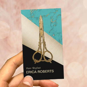 Friseursalon Vintage Gold Schere Modern Geometrisc Visitenkarte