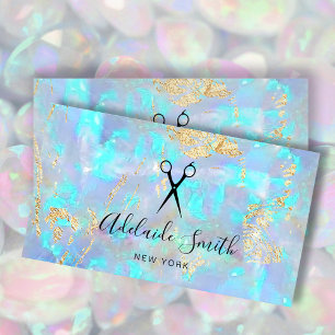 Friseurschere auf IMITATEN, die in der Opal fliege Visitenkarte