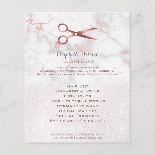 Friseurschere auf rosa Marmor Flyer (Vorne)