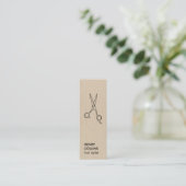 Friseurschere Beige Kraftpapier Qr Code Mini Visitenkarte (Stehend Vorderseite)