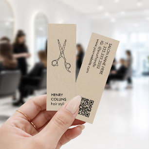 Friseurschere Beige Kraftpapier Qr Code Mini Visitenkarte