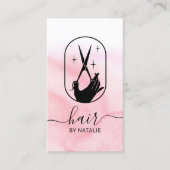 Friseurschere & Hand Pink Aquarellsalon Visitenkarte (Vorderseite)