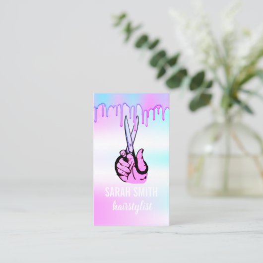 Friseurschere holografisch, modern visitenkarte (Stehend Vorderseite)