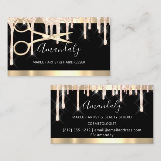 Friseurschere machen Black Gold Tropfen Visitenkarte (Vorne/Hinten)