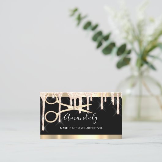 Friseurschere machen Black Gold Tropfen Visitenkarte (Stehend Vorderseite)