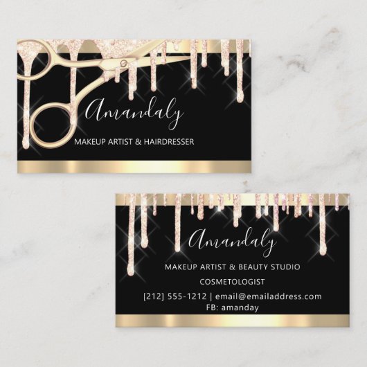 Friseurschere Makeup Rose Schwarze Tropfen Visitenkarte (Vorne/Hinten)