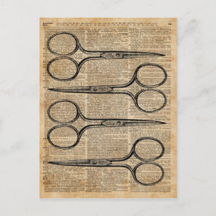 Friseurschere Vintage Illustration Postkarte