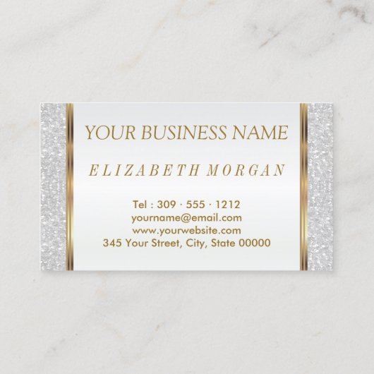 Friseursteine im Weißen Glitzer Visitenkarte (Rückseite)