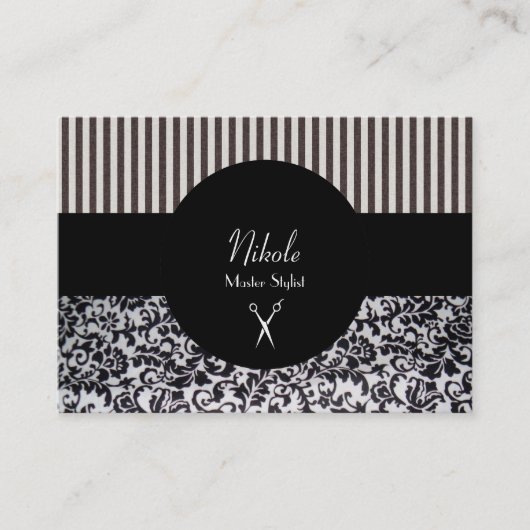 Friseursteine Streifen & Reben Schwarz & Weiß Visitenkarte (Vorderseite)