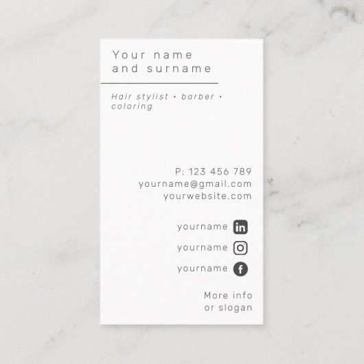 Friseurstudio Foto Business Car Visitenkarte (Rückseite)
