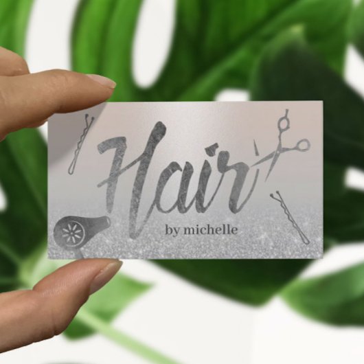 Friseurstylist Moderne Typografie Silberner Glitze Visitenkarte
