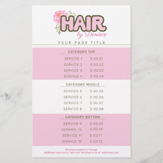 Friseurstylist-Salon-Preisliste Flyer (Vorne)