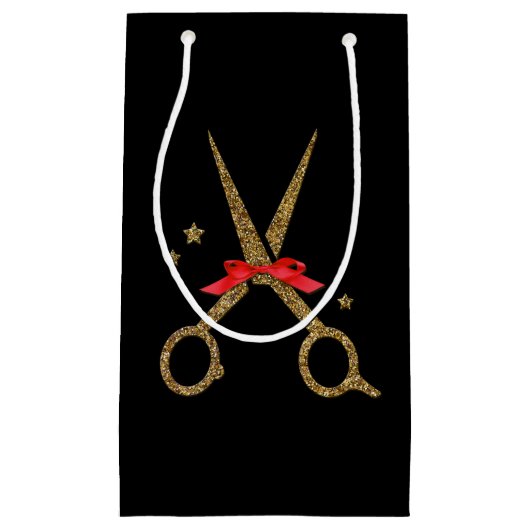 Friseurstylistin, goldene Glitzer-Schere, Geschenk Kleine Geschenktüte (Vorderseite)