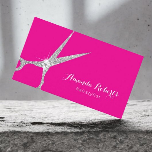 Friseurstylistin Hot Pink Silver Glitzer Schere Sa Visitenkarte