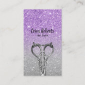 Friseurstylistin Moderner Lila und Silberner Glitz Visitenkarte (Vorderseite)