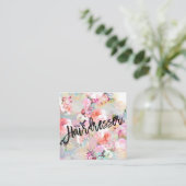 Friseurtypographiemodernes BlumenAquarell Quadratische Visitenkarte (Stehend Vorderseite)