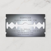 Friseurwerkstatt mit Rasierklingen, inspiriert Visitenkarte (Rückseite)