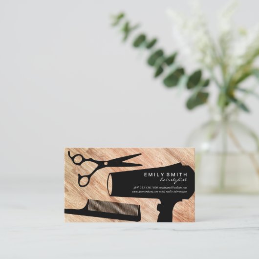 Friseurwerkzeuge | Wood Appt Terminkarte (Stehend Vorderseite)