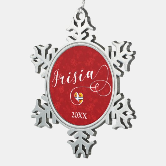 Frisia Flag Herz, Frisianer Schneeflocken Zinn-Ornament (Rechts)