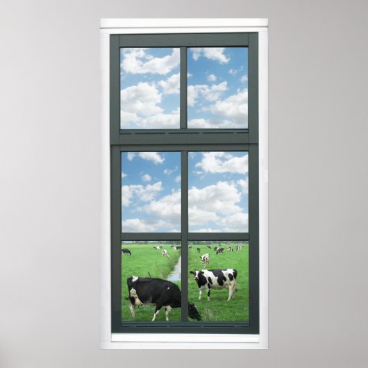 Frisian Holstein Cows Farm Imitats Window View Pos Poster (Vorne)