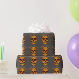 Frisierender Halloweenschädel mit roten Augen Geschenkpapier