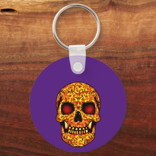 Frisierender Halloweenschädel mit roten Augen Schlüsselanhänger (Rückseite)