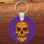 Frisierender Halloweenschädel mit roten Augen Schlüsselanhänger (Vorderseite)