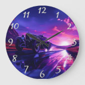 Frisierte Auto bei Sonnenuntergang Große Wanduhr (Vorderseite)