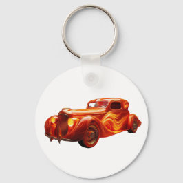 frisierte Auto der 1930er Jahre mit "Flammen"-Lack Schlüsselanhänger