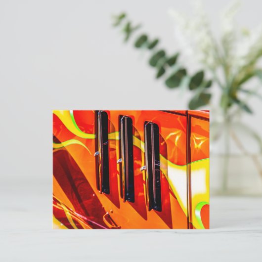 Frisierte Auto Flames Postkarte (Stehend Vorderseite)