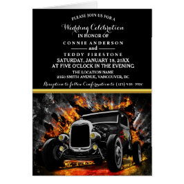 Frisierte Auto Party Feuer Hochzeit Einladung