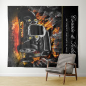 Frisierte Auto Party Feuer Hochzeit Hintergrund Wandteppich (Beispiel (Horizontal))