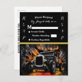 Frisierte Auto Party Feuer Hochzeit RSVP Einladungspostkarte (Vorne/Hinten)